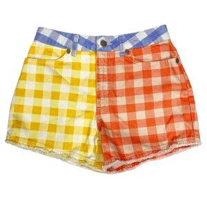 Farm‎ Rio Anthropologie Gingham Cut-Off Shorts, Size XS, Multicolored Denim